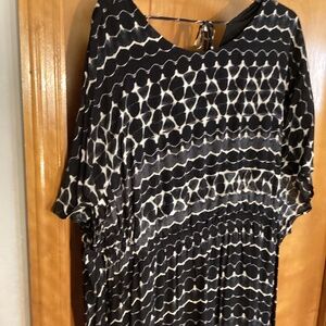 Sejour Black and Blue Print Caftan Maxi Dress 1X